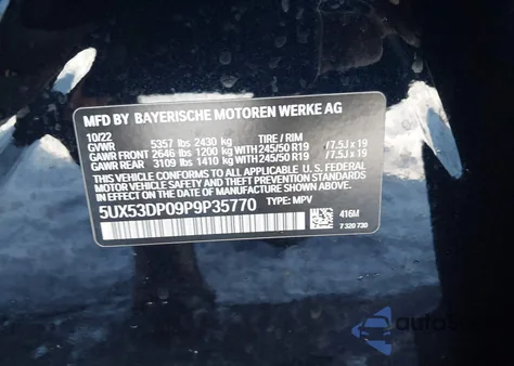 2023 BMW X3 xDrive30I from USA, damaged, VIN 5UX53DP09P9P35770